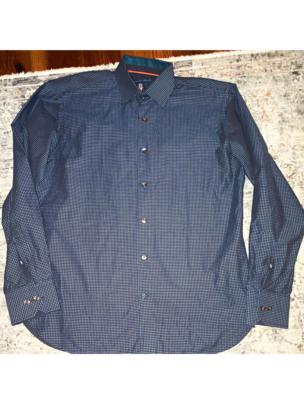 Visconti Black Men's M 34/35 Geometric 100% Cotton Non-Iron Dress Shirt A299